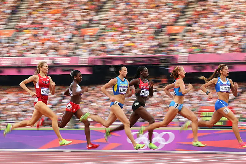 Runners compete in the Olympic Games at Olympic Stadium. (Photo by Cameron Spencer/Getty Images)