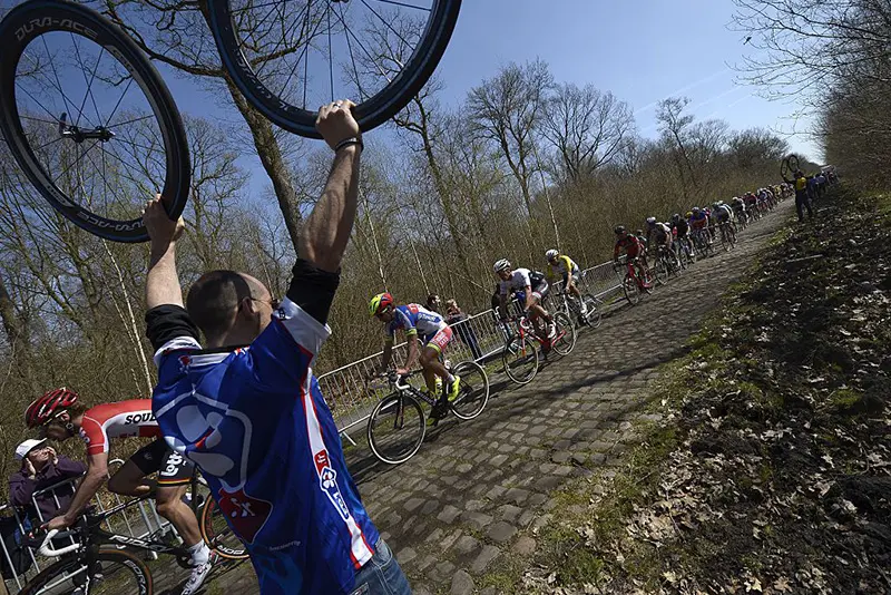 Tinkoff-Saxo team Slovakian cyclist Peter Sagan rides during the 113th edition of the Paris-Roubaix one-day classic cycling race in Compiègne. LIONEL BONAVENTURE/AFP via Getty Images