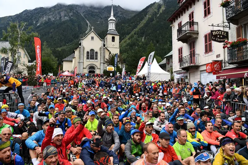 2300 runners wait for the start of the 170 km Mount Blanc Ultra Trail (UTMB) race around the Mont-Blanc crossing France, Italy and Swiss. (Photo by JEAN-PIERRE CLATOT/AFP via Getty Images)